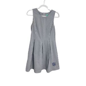 WB Seer sucker blue and white Stripped sleeveless 100% cotton dress size medium
